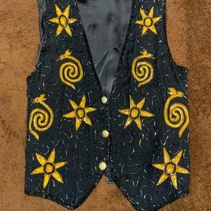 Vintage 70s sequin vest with gold and black detailing